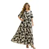 A black and white abstract pattern long dress for women Item Picture